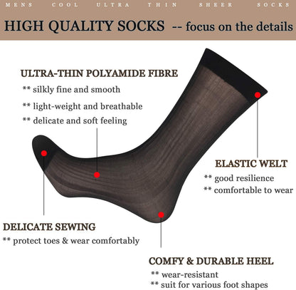 10 Pairs Mens Summer Ultra Thin Socks Silk Sheer Sox Breathable Business Dress Sock Large Size