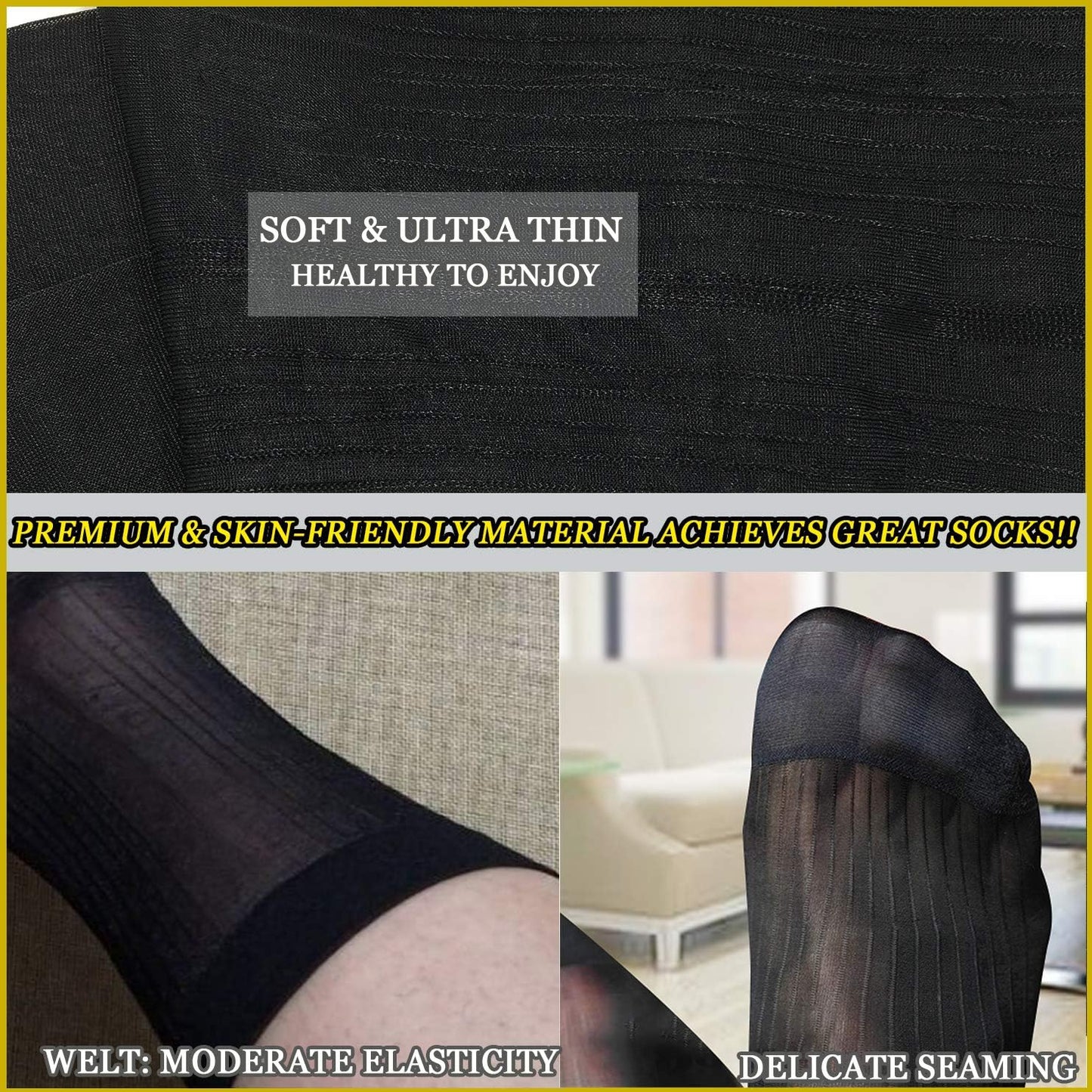 10 Pairs Mens Summer Ultra Thin Socks Silk Sheer Sox Breathable Business Dress Sock Large Size