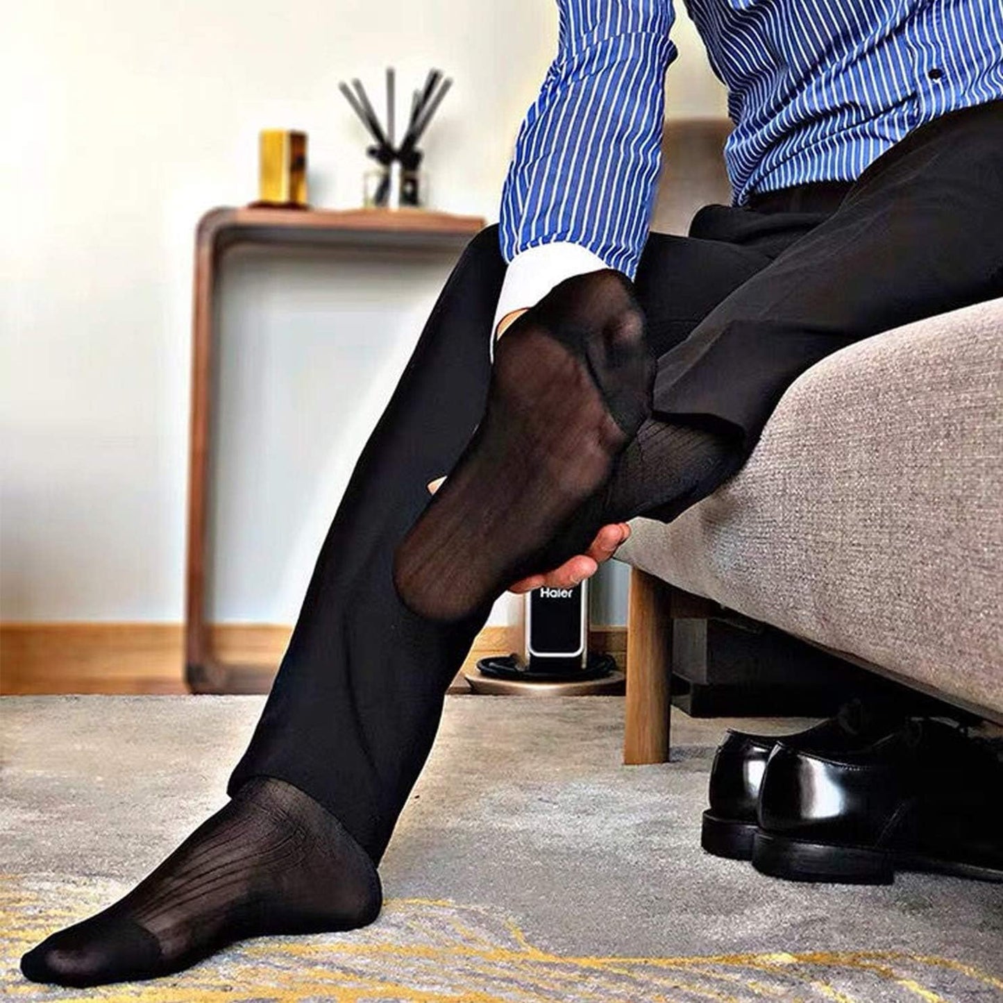 10 Pairs Mens Summer Ultra Thin Socks Silk Sheer Sox Breathable Business Dress Sock Large Size
