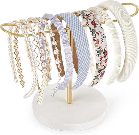 Headband Holder Metal Headband Organizer Hair Hoop Display Stand, Modern Hair Accessories Organizer Storage Hair Ropes Bracelets Bangles College Dorm Room Decor for Women and Girls, Gold