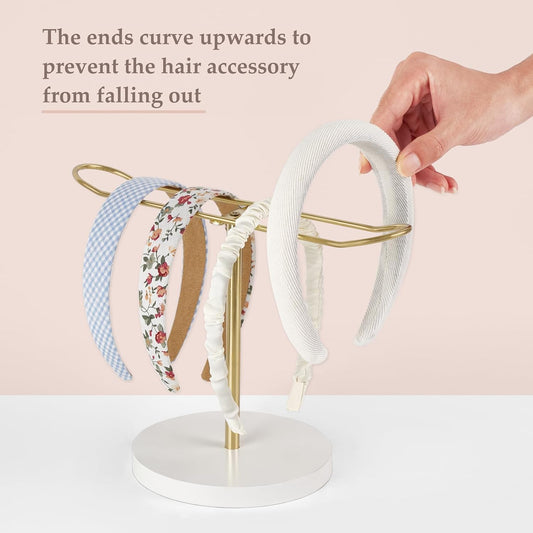 Headband Holder Metal Headband Organizer Hair Hoop Display Stand, Modern Hair Accessories Organizer Storage Hair Ropes Bracelets Bangles College Dorm Room Decor for Women and Girls, Gold