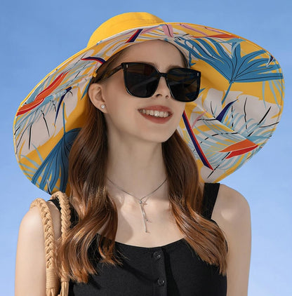 Super Wide Brim Sun Hat for Women Packable Reversible Double-Side-Wear Hats UV Protection Summer Beach Bucket Cap