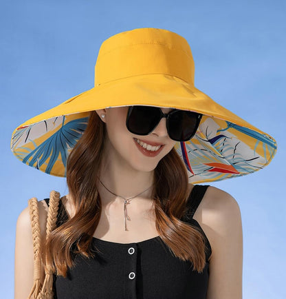 Super Wide Brim Sun Hat for Women Packable Reversible Double-Side-Wear Hats UV Protection Summer Beach Bucket Cap