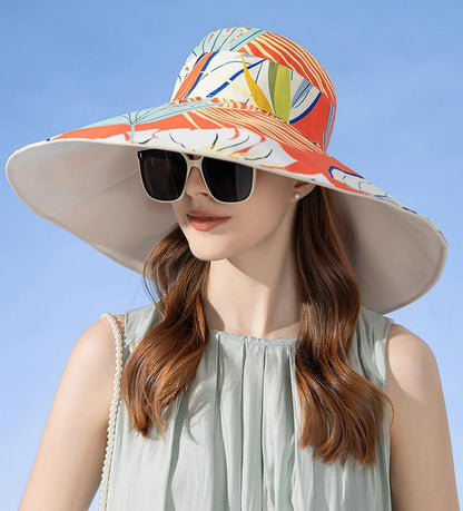 Super Wide Brim Sun Hat for Women Packable Reversible Double-Side-Wear Hats UV Protection Summer Beach Bucket Cap
