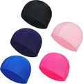 Swimming Cap,5 Pack Nylon Spandex Fabric Comfortable and Not Tight Bathing Swim Cap,for Adult Men Women and Kids,Pure Color