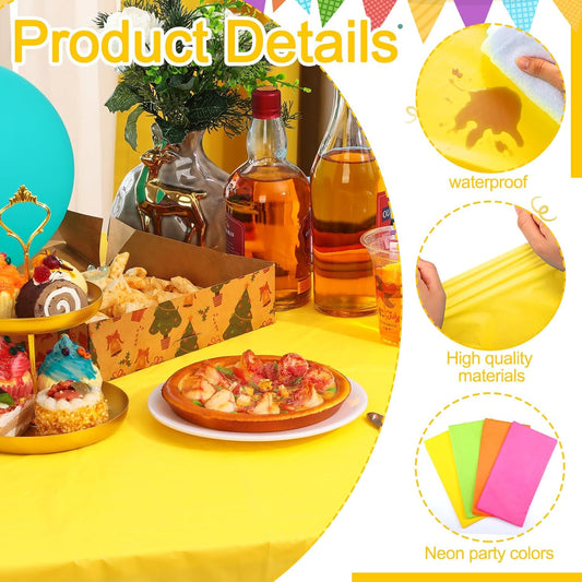 12 Pack Assorted Color Plastic Tablecloth Disposable Rectangle Table Cover Neon Party Supplies or Neon Party Birthday Wedding Picnic Home Decorations(54 x 72 Inch)