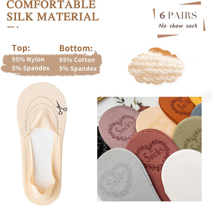 6 Pack No Show Socks Women Thin Socks Low Cut Liner Socks Non Slip Invisible for Flats Boat
