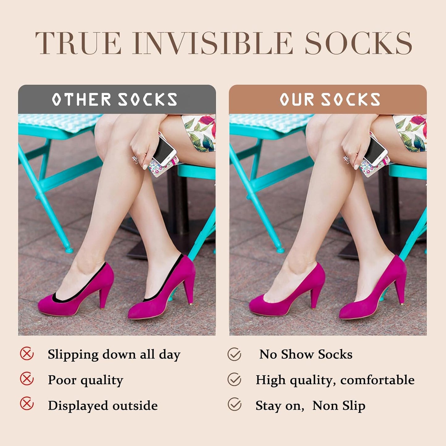 6 Pack No Show Socks Women Thin Socks Low Cut Liner Socks Non Slip Invisible for Flats Boat