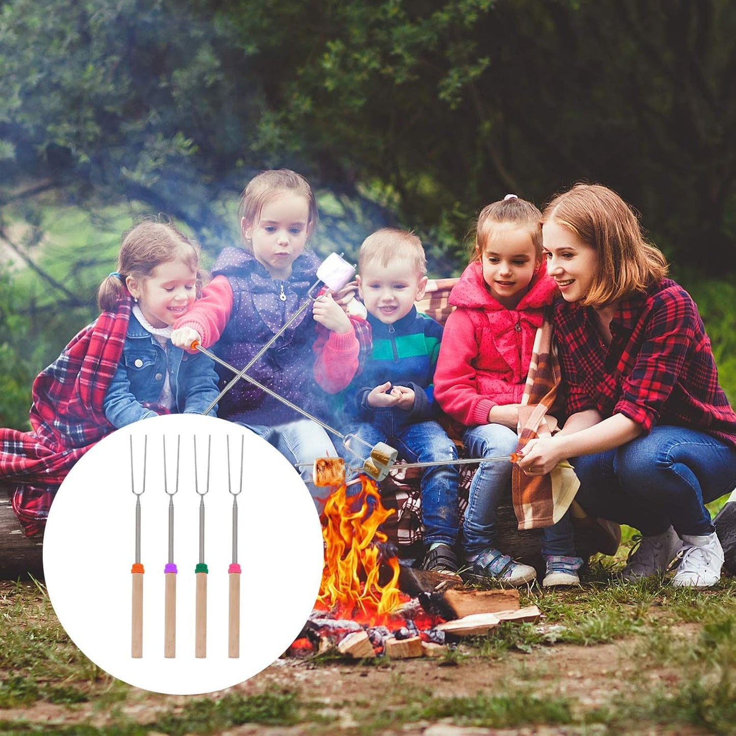 Marshmallow Roasting Sticks Smores Kit Telescoping Long 31 to 81cm Smores Sticks Hot Dog Fork Barbecue Forks for Grilling Campfire Camping BBQ 4 Pack