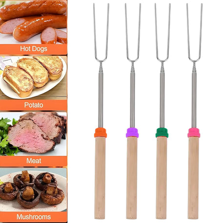 Marshmallow Roasting Sticks Smores Kit Telescoping Long 31 to 81cm Smores Sticks Hot Dog Fork Barbecue Forks for Grilling Campfire Camping BBQ 4 Pack