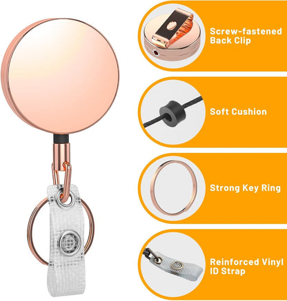 Metal Badge Reels - 3 Pcs Retractable Badge Holder with Belt Clip Key Ring for ID, Key, Name Card Holder