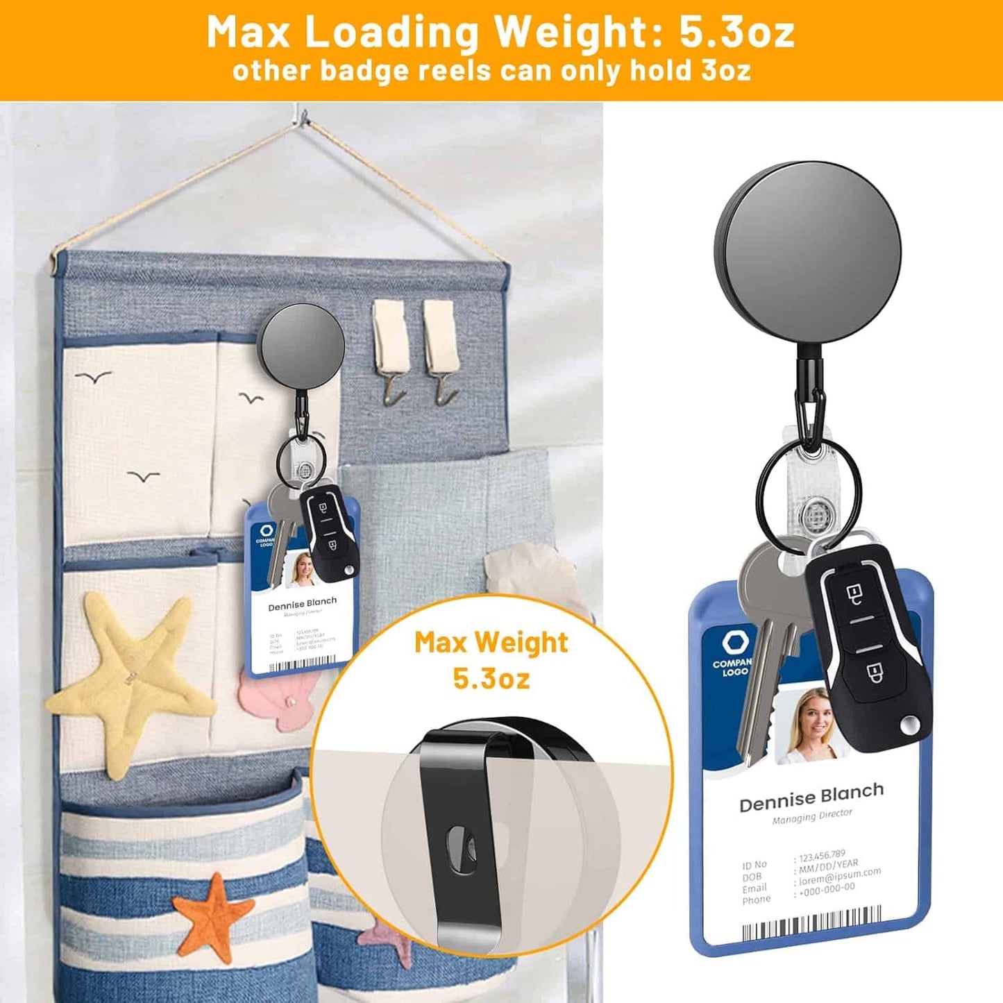 Metal Badge Reels - 3 Pcs Retractable Badge Holder with Belt Clip Key Ring for ID, Key, Name Card Holder