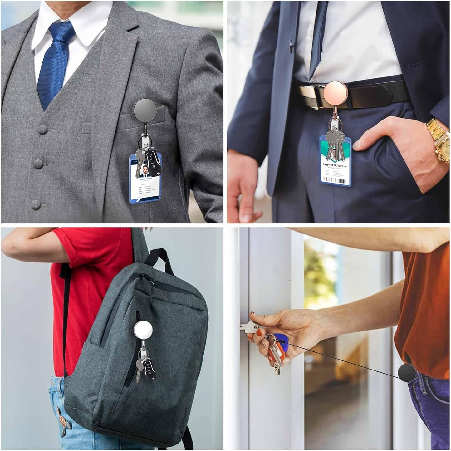 Metal Badge Reels - 3 Pcs Retractable Badge Holder with Belt Clip Key Ring for ID, Key, Name Card Holder