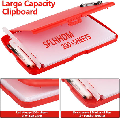 Clipboard with Storage for Office Supplies Clip Boards 8.5x11 with Storage for Nurse,Side Open Nurse Clipboards Foldable Storage Clipboard,Plastic Clipboards with Low Profile Clip Clip Board-Red