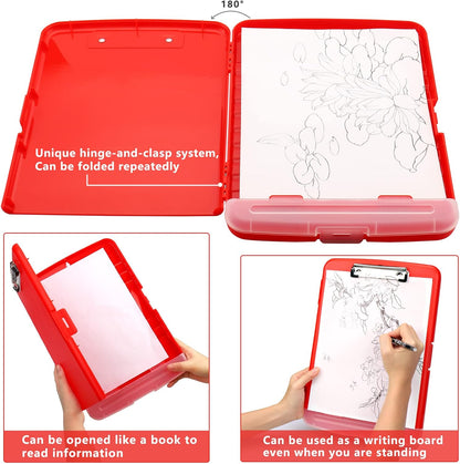 Clipboard with Storage for Office Supplies Clip Boards 8.5x11 with Storage for Nurse,Side Open Nurse Clipboards Foldable Storage Clipboard,Plastic Clipboards with Low Profile Clip Clip Board-Red