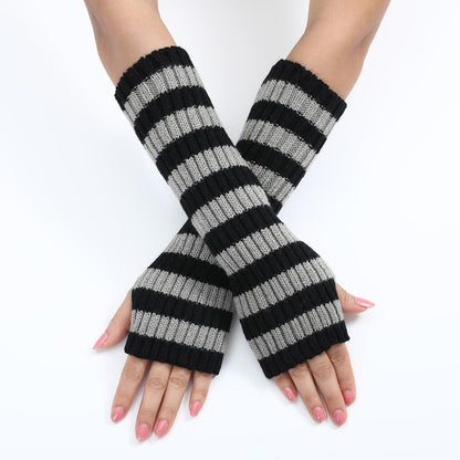 Y2k Striped Arm Warmers Long Fingerless Knitted Gloves Punk Gothic Alt Emo Scene Cool Winter Arm Sleeves Grunge Accessories