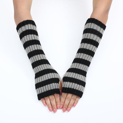 Y2k Striped Arm Warmers Long Fingerless Knitted Gloves Punk Gothic Alt Emo Scene Cool Winter Arm Sleeves Grunge Accessories