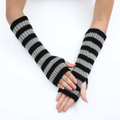 Y2k Striped Arm Warmers Long Fingerless Knitted Gloves Punk Gothic Alt Emo Scene Cool Winter Arm Sleeves Grunge Accessories