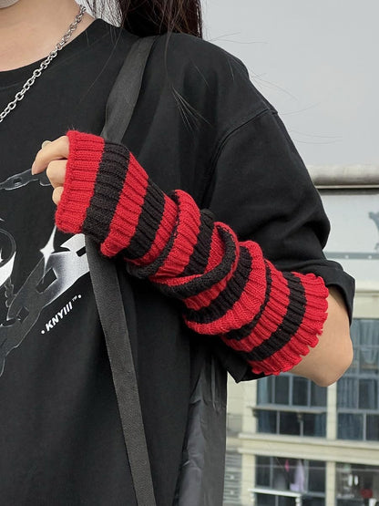 Y2k Striped Arm Warmers Long Fingerless Knitted Gloves Punk Gothic Alt Emo Scene Cool Winter Arm Sleeves Grunge Accessories