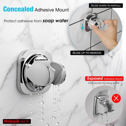 Handheld Shower Head Holder - 5 Angles Adjustable - Concealed Adhesive Mount (Holder Only)
