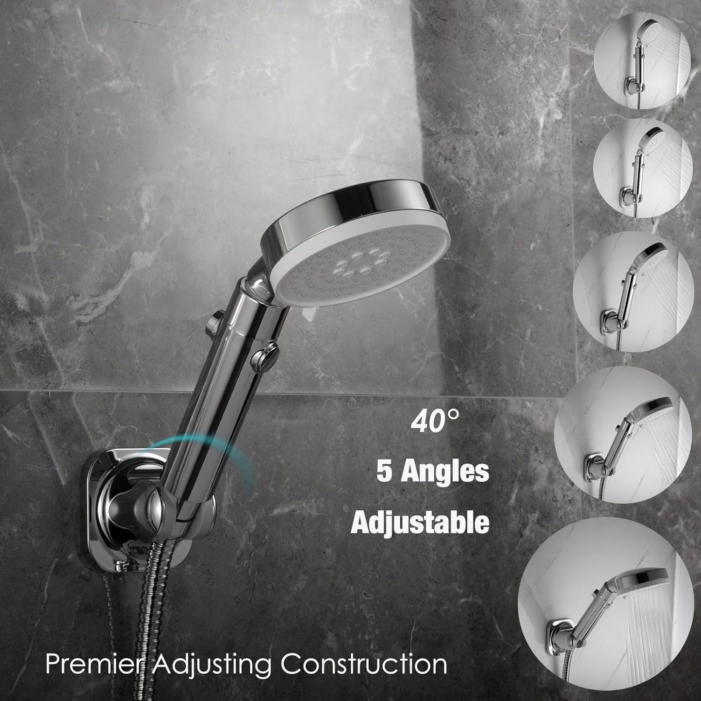 Handheld Shower Head Holder - 5 Angles Adjustable - Concealed Adhesive Mount (Holder Only)