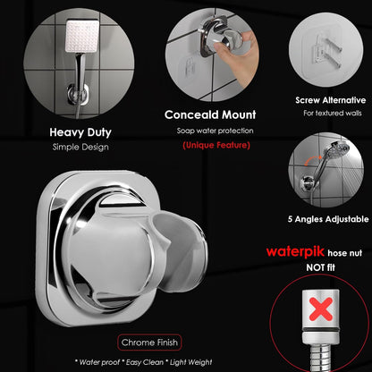 Handheld Shower Head Holder - 5 Angles Adjustable - Concealed Adhesive Mount (Holder Only)