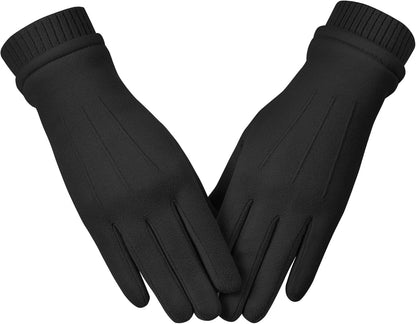 Womens Winter Suede Gloves With Touch Screen Texting Finger Wool Lined Windproof Warm Fashion Dress Gloves