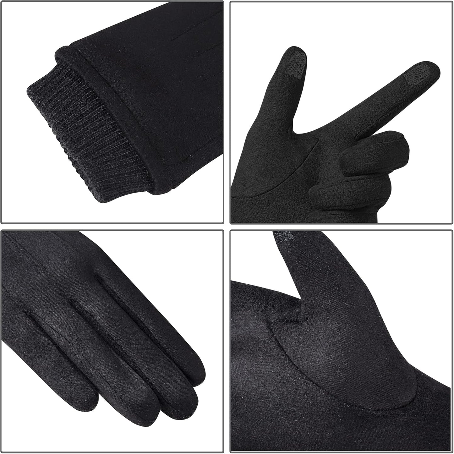 Womens Winter Suede Gloves With Touch Screen Texting Finger Wool Lined Windproof Warm Fashion Dress Gloves