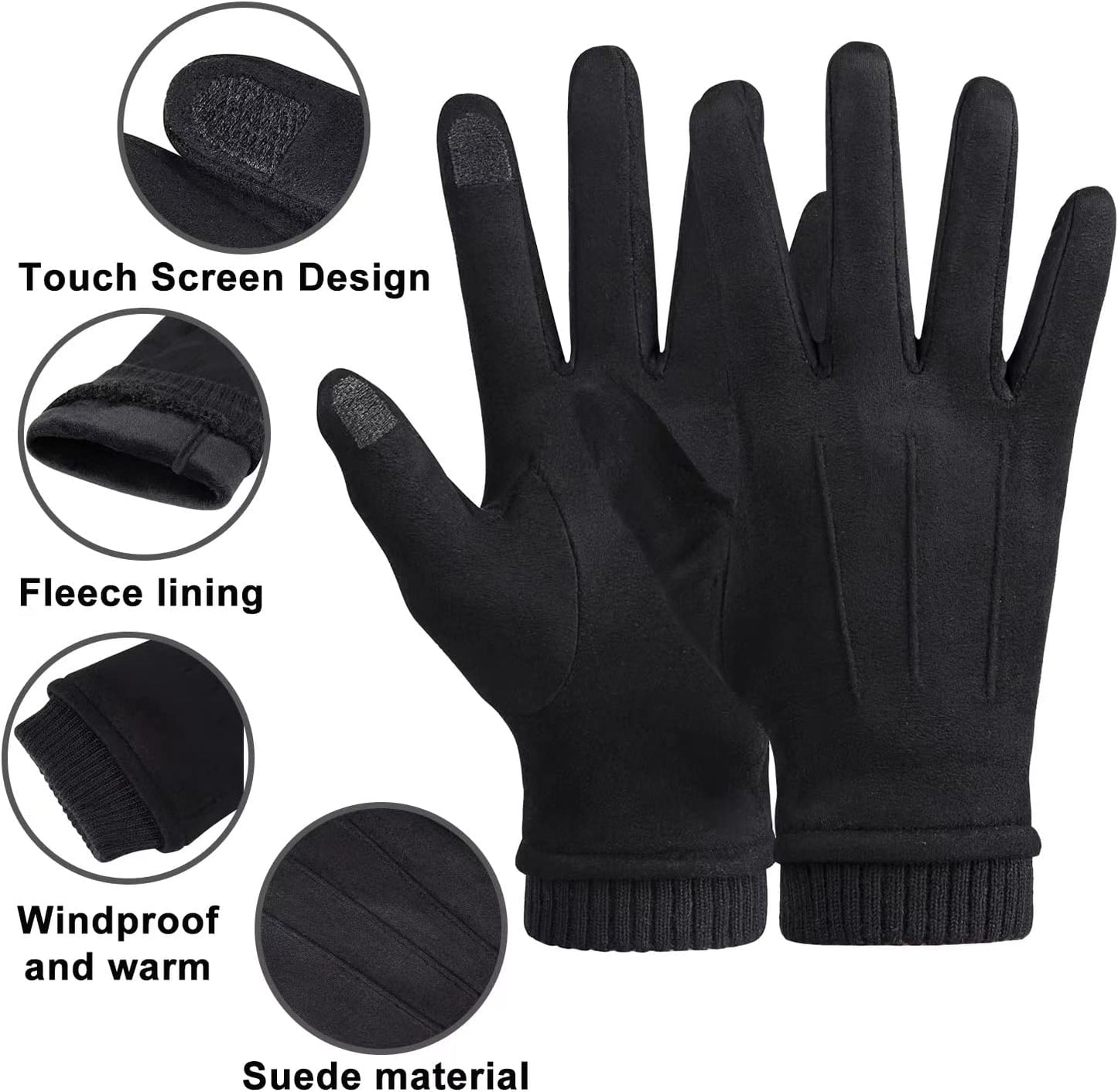 Womens Winter Suede Gloves With Touch Screen Texting Finger Wool Lined Windproof Warm Fashion Dress Gloves