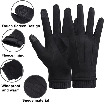 Womens Winter Suede Gloves With Touch Screen Texting Finger Wool Lined Windproof Warm Fashion Dress Gloves