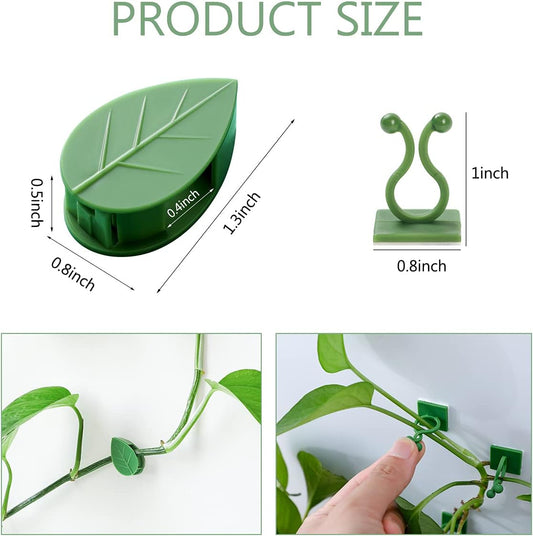 100 Pcs Plant Climbing Wall Fixture Clips Self-Adhesive Hook Vines Traction Clips Invisible Holder Garden Green Leaf Simulation Self-Adhesive Hook Wire Fixing Supporting
