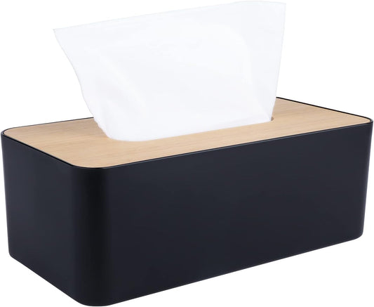 Tissue Box Cover,Tissue Holders,Tissue Box Holder for Bathrooms,Bamboo Cover Plate,Home and Office,9.7 * 5 * 3.6in (Black)
