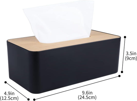 Tissue Box Cover,Tissue Holders,Tissue Box Holder for Bathrooms,Bamboo Cover Plate,Home and Office,9.7 * 5 * 3.6in (Black)