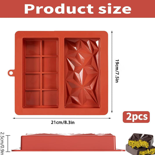 2 Pcs Chocolate Bar Mold, Non-Stick Chocolate Silicone Molds, Deep Chocolate Bar Candy Molds for Filling, DIY Dubai Pistachio Chocolate Thick Mold for Stuffed, Kitchen Baking Mold for Knafeh