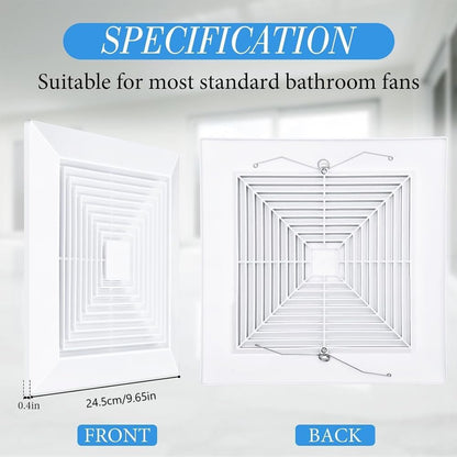Bathroom Exhaust Fan Cover with Spring,(9"x9"Inches) White Bathroom Ceiling Fan Grille,Replacement Parts for Square Ceiling or Wall-Mount Exhaust,Bathroom Exhaust Fan Cover Ceiling Air Diffuser