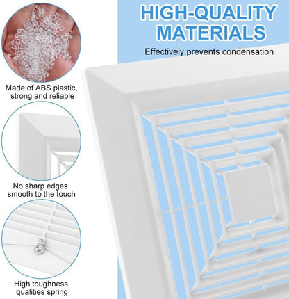 Bathroom Exhaust Fan Cover with Spring,(9"x9"Inches) White Bathroom Ceiling Fan Grille,Replacement Parts for Square Ceiling or Wall-Mount Exhaust,Bathroom Exhaust Fan Cover Ceiling Air Diffuser