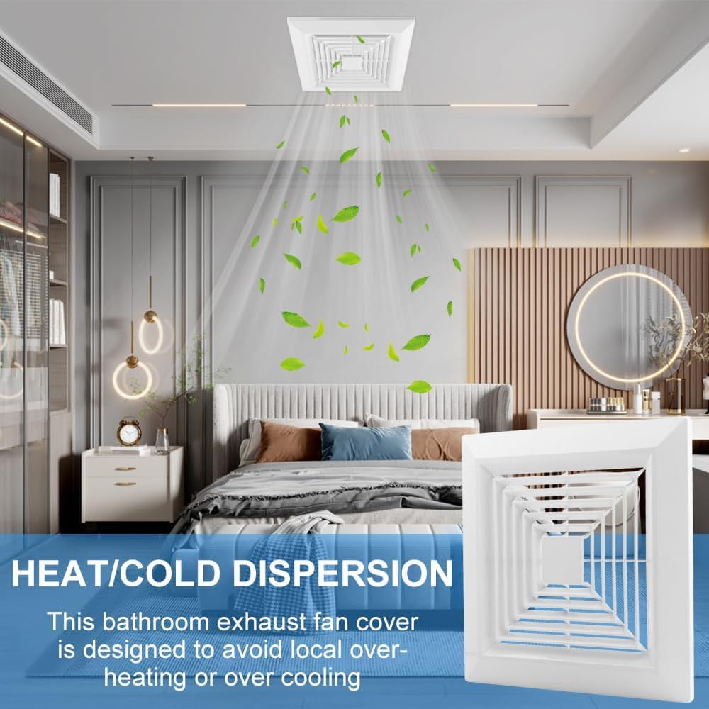 Bathroom Exhaust Fan Cover with Spring,(9"x9"Inches) White Bathroom Ceiling Fan Grille,Replacement Parts for Square Ceiling or Wall-Mount Exhaust,Bathroom Exhaust Fan Cover Ceiling Air Diffuser