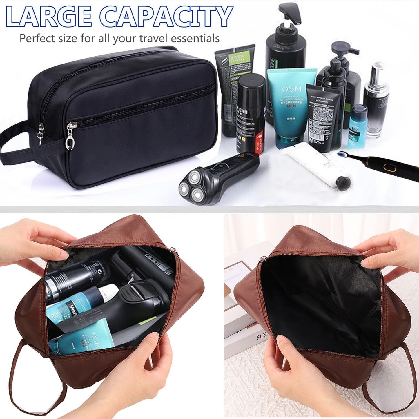 Toiletry Bag for Men,  Portable Travel Wash Bags, Water-Resistant Shaving Bag Gym Shower Bathroom Bag Dopp Kit Make Up Bag Toiletries Accessories Organizer (Black)