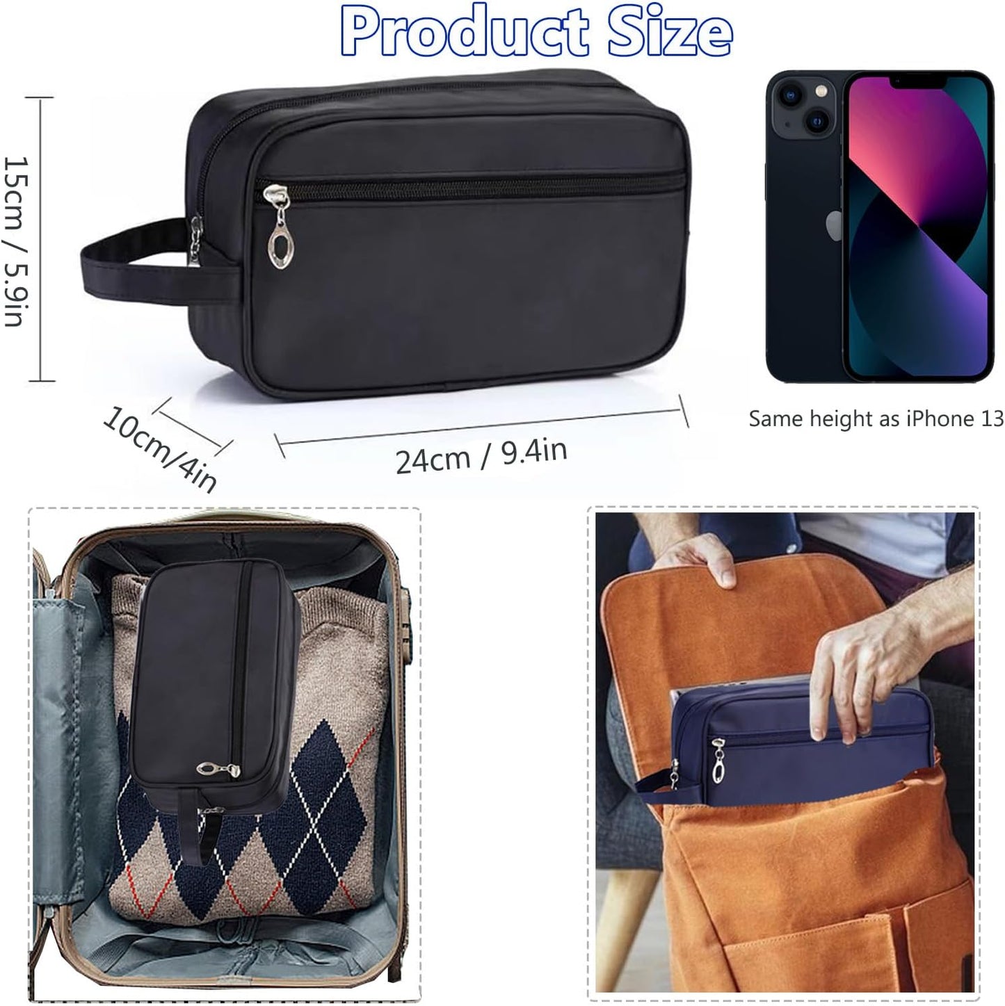 Toiletry Bag for Men,  Portable Travel Wash Bags, Water-Resistant Shaving Bag Gym Shower Bathroom Bag Dopp Kit Make Up Bag Toiletries Accessories Organizer (Black)