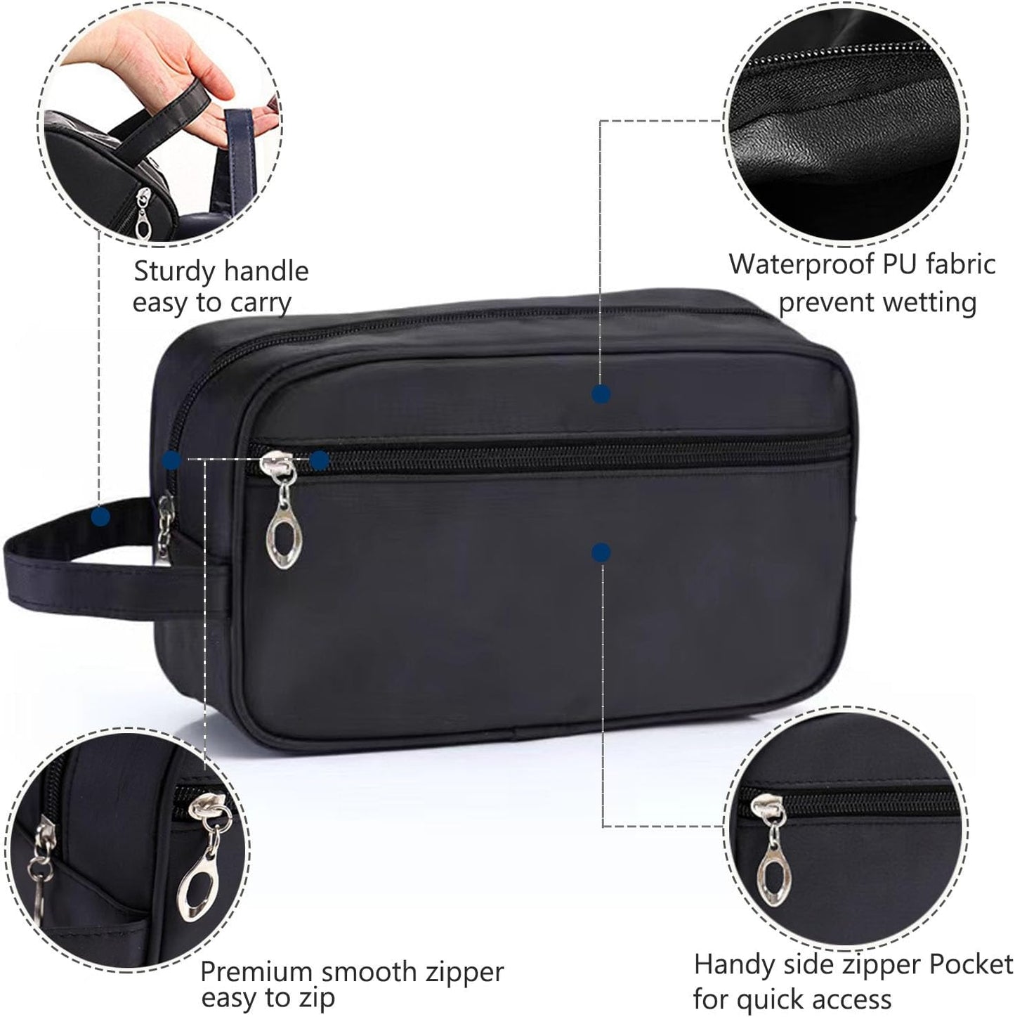 Toiletry Bag for Men,  Portable Travel Wash Bags, Water-Resistant Shaving Bag Gym Shower Bathroom Bag Dopp Kit Make Up Bag Toiletries Accessories Organizer (Black)