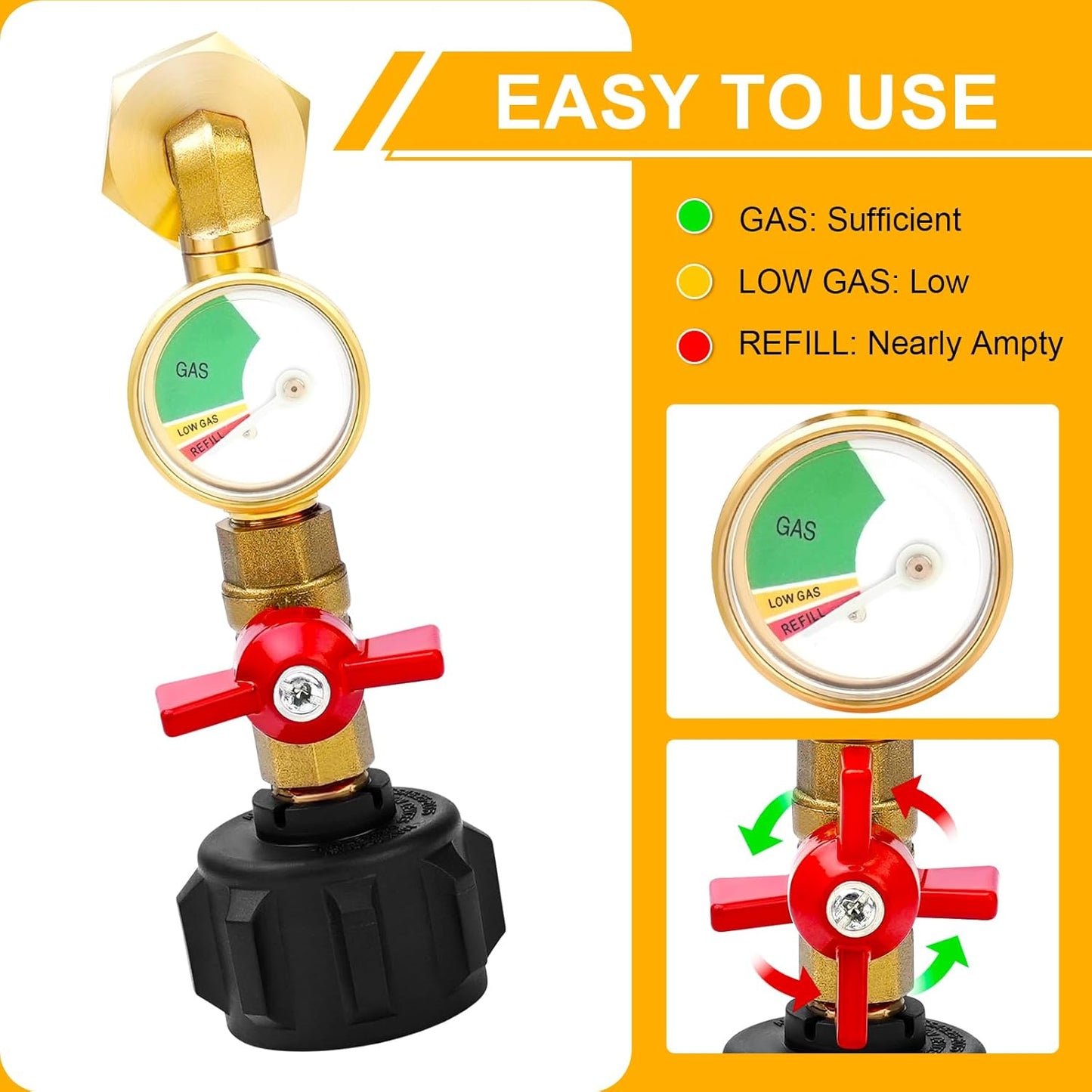 Propane Refill Adapter 20lb to 1lb Camping, Design with Valve and Gauge, Upgrade 90-Degree Elbow Design, Fill 1 lb Bottles from 20 lb Tank, for Propane Heater Grill Stove