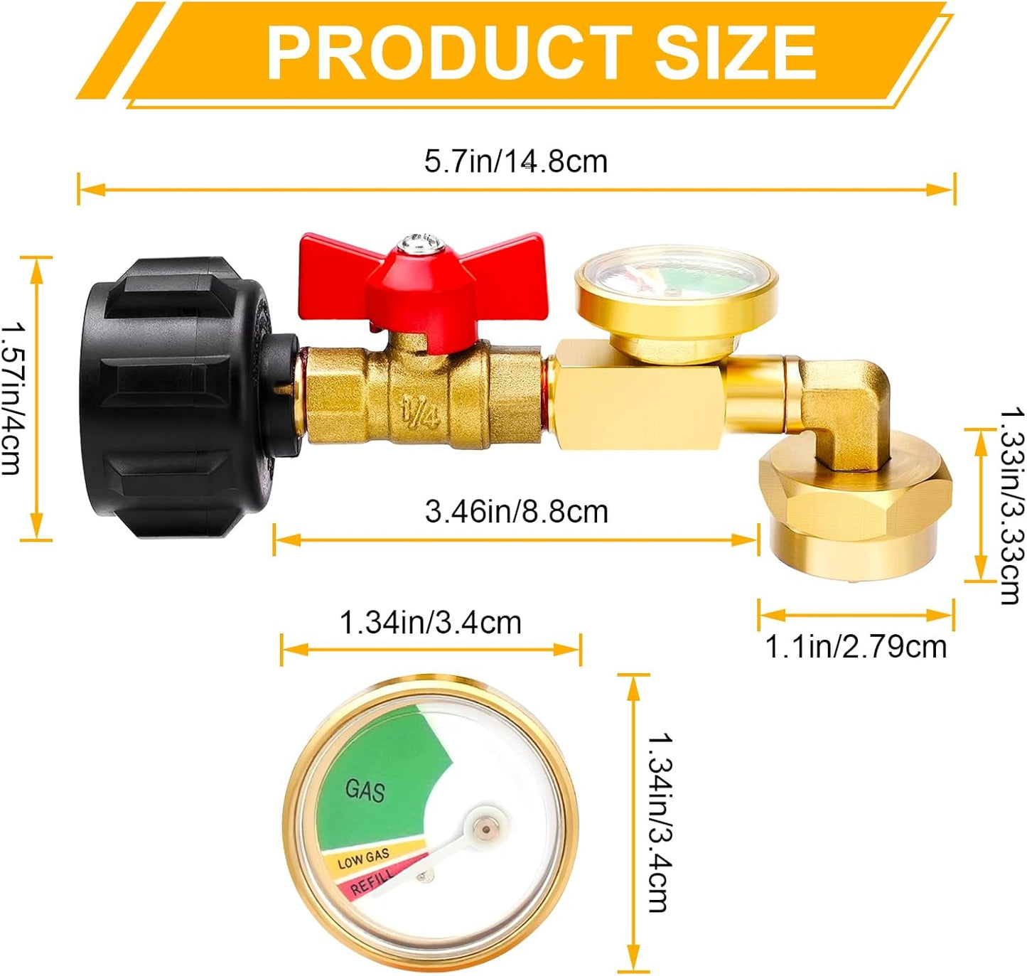 Propane Refill Adapter 20lb to 1lb Camping, Design with Valve and Gauge, Upgrade 90-Degree Elbow Design, Fill 1 lb Bottles from 20 lb Tank, for Propane Heater Grill Stove