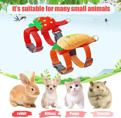 2pcs Rabbit Harness and Leash Set Cute Carrot and Strawberry Trim, Adjustable,for Rabbits, Cats Small Pets