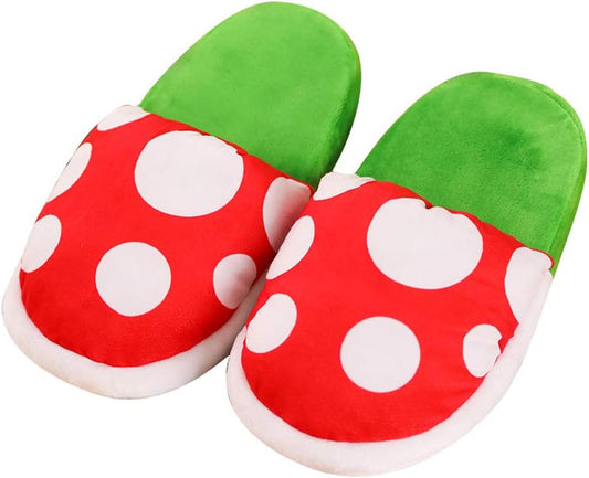 Piranha Plants Plush Slippers Suit Winter Home Wear Cannibal Flower Slippers with Green Warp Pipe Plush for Women Men