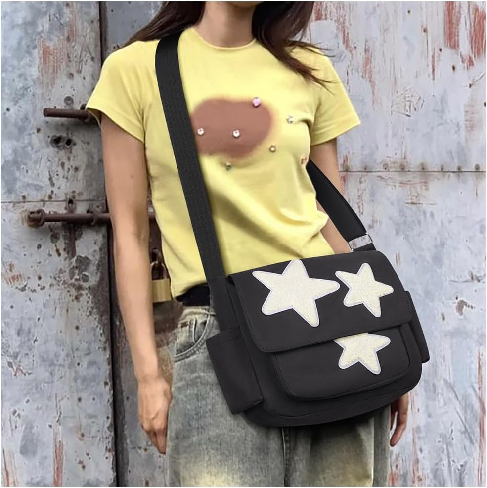 Cute Messenger Bag, Aesthetic Crossbody Bag, Y2K Star Grunge Bag Emo Shoulder Tote Purse for Women