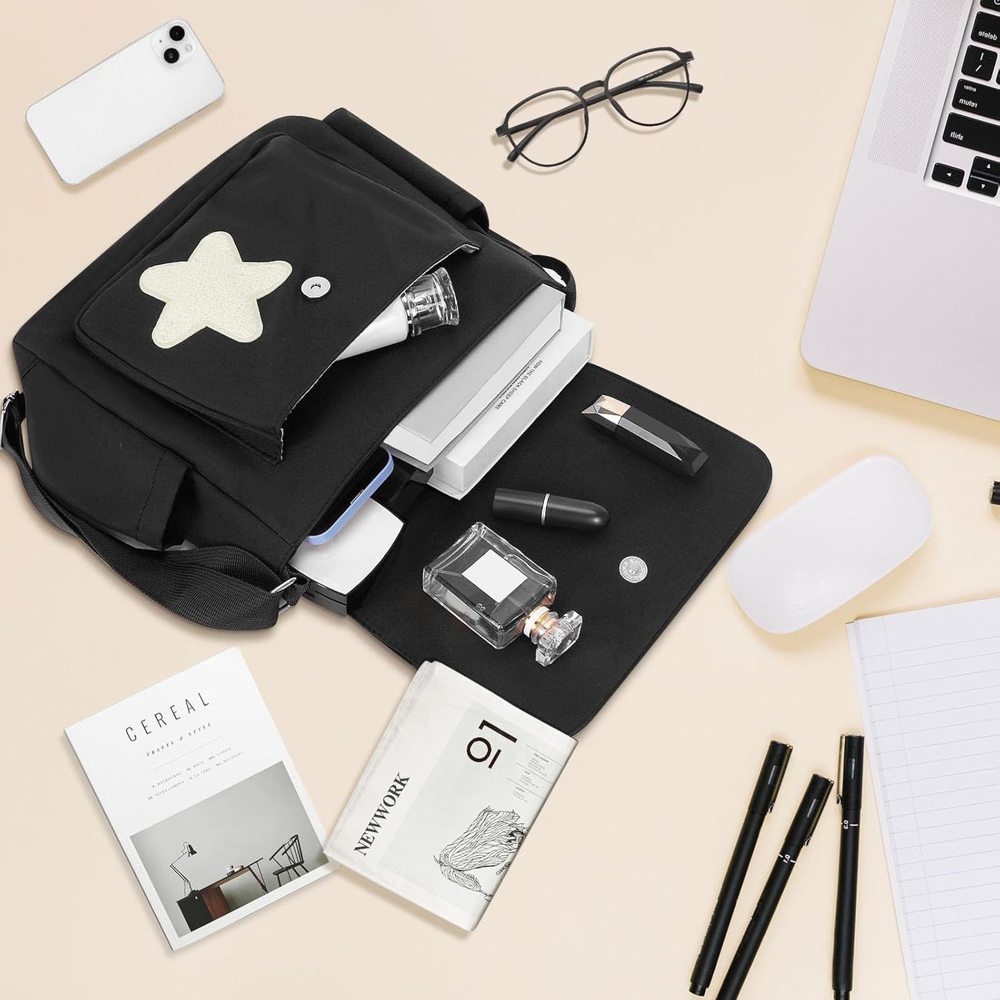Cute Messenger Bag, Aesthetic Crossbody Bag, Y2K Star Grunge Bag Emo Shoulder Tote Purse for Women