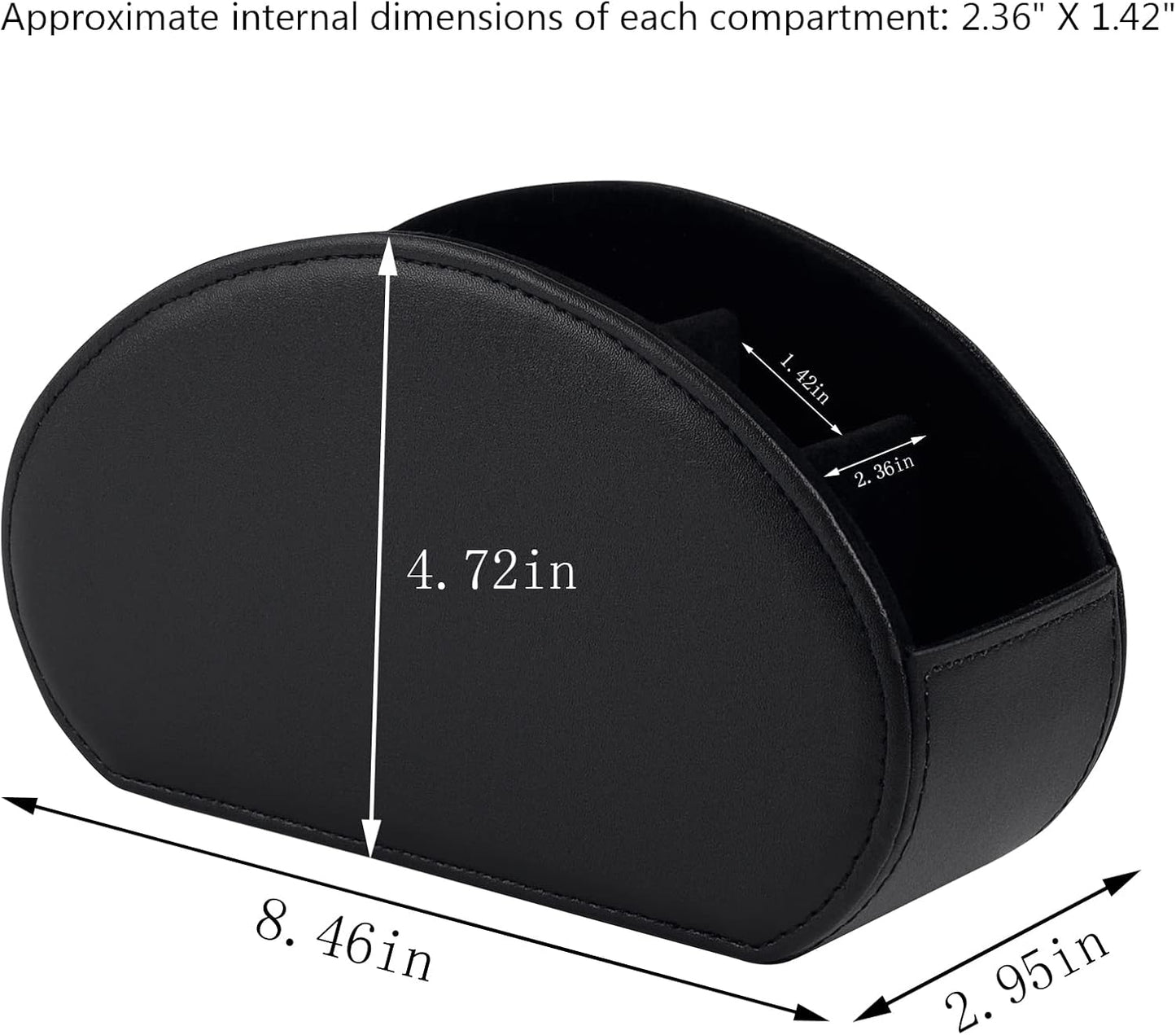 Tv Remote Holder Tray with 5 Compartments,PU Leather Remote Control Holder/Caddy Nightstand Decoration,Placed Media Remote Storage Box/Glasses/Makeup Brush/Office Products/Desktop Organizer (Black)