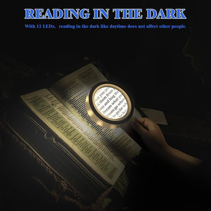30X Magnifying Glass with Light, 12 LED Illuminated Handheld Magnifier with 8cm Double Glass Lens for Seniors Reading, Crafting, Coins, Jewelry Inspection