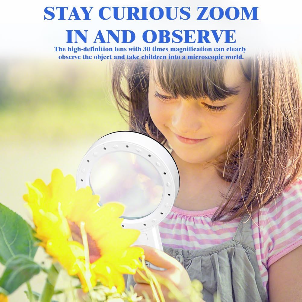 30X Magnifying Glass with Light, 12 LED Illuminated Handheld Magnifier with 8cm Double Glass Lens for Seniors Reading, Crafting, Coins, Jewelry Inspection