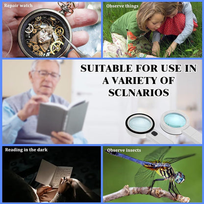 30X Magnifying Glass with Light, 12 LED Illuminated Handheld Magnifier with 8cm Double Glass Lens for Seniors Reading, Crafting, Coins, Jewelry Inspection